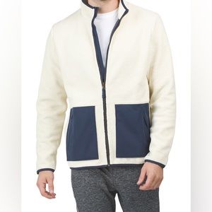 NEW $198 RHONE Men’s Sherpa Fleece Full-Zip Jacket XXL Natural (Cream)/Navy